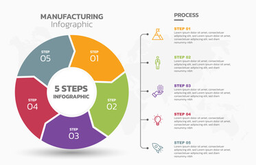 Visual data presentation. Cycle diagram with 5 options. Pie Chart Circle infographic template with 5 steps, options, parts, segments. Business concept. Marketing infographic vector illustration.