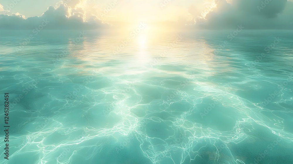 Aufkleber a serene ocean scene at dawn with gentle waves reflecting the soft hues of sunrise, creating a tranq