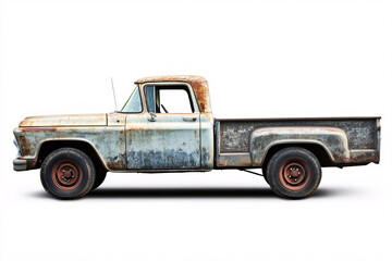 rusty vintage pickup truck isolated on white background