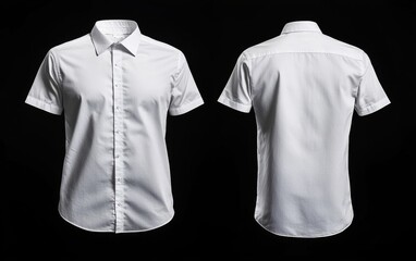 White short-sleeve shirt, front and back, black background, apparel mockup (1)