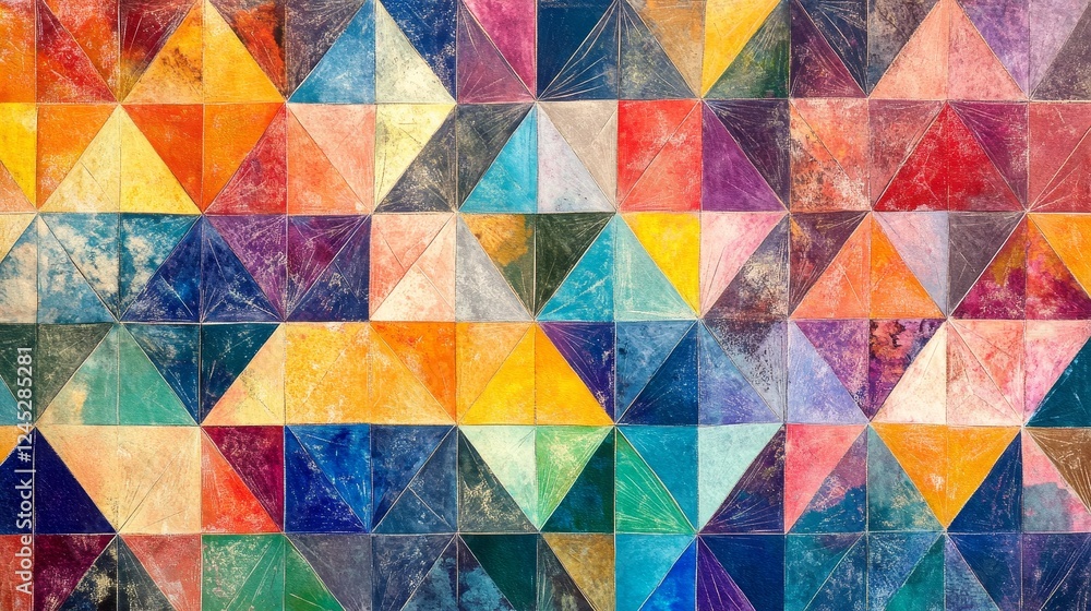 Poster vibrant geometric pattern with colorful triangles in abstract design