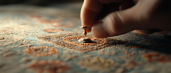 Intricate embroidery design being stitched by skilled artisan hand