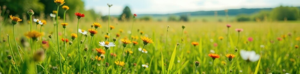 Obraz premium Overgrown wildflowers in a field of tall grass, field, natural, landscape