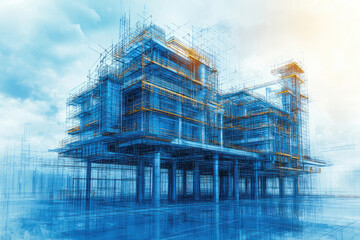 digital 3D visualization of an architectural project in the form of a detailed drawing or virtual model of the building.  