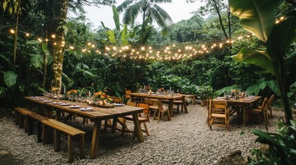 Obraz premium Enchanting Outdoor Wedding Reception in Lush Tropical Garden
