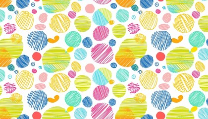 Pencil crayon kid seamless pattern child fun shape squiggle confetti background. Hand drawn color crayon background fun scribble shape. Circle, confetti, flower seamless pattern vector illustration