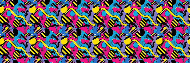 Obraz premium Seamless pattern with geometric shapes in the style. Multicolored vintage background with triangles, circles and squares for textile, fabric and Sudanese fabric art.