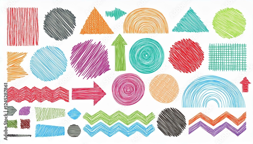 Poster brush line shape background abstract texture doodle set. hand drawn sketch crayon scribble brush geo