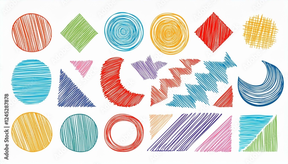 Poster brush line shape background abstract texture doodle set. hand drawn sketch crayon scribble brush geo