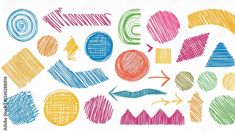 Poster brush line shape background abstract texture doodle set. hand drawn sketch crayon scribble brush geo