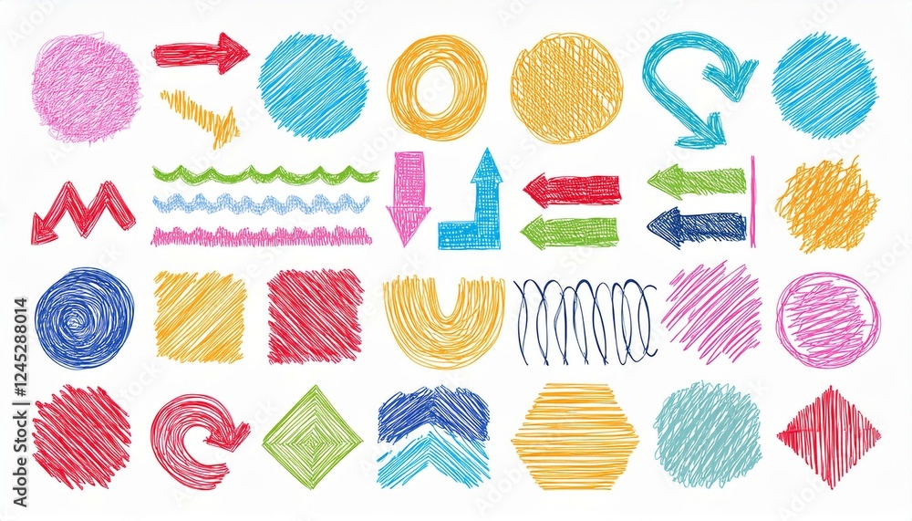 Poster brush line shape background abstract texture doodle set. hand drawn sketch crayon scribble brush geo