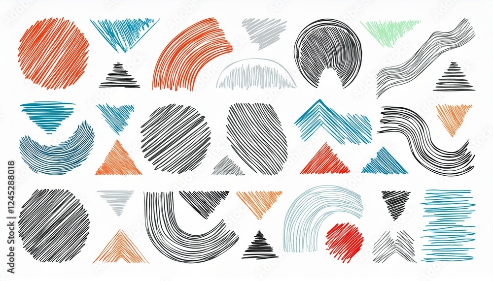 Poster brush line shape background abstract texture doodle set. hand drawn sketch crayon scribble brush geo