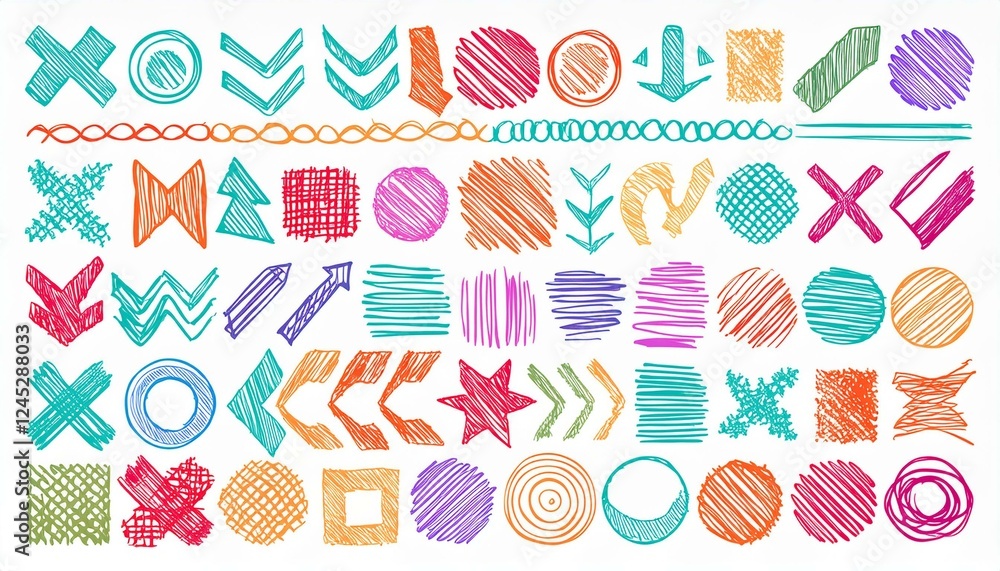 Poster brush line shape background abstract texture doodle set. hand drawn sketch crayon scribble brush geo