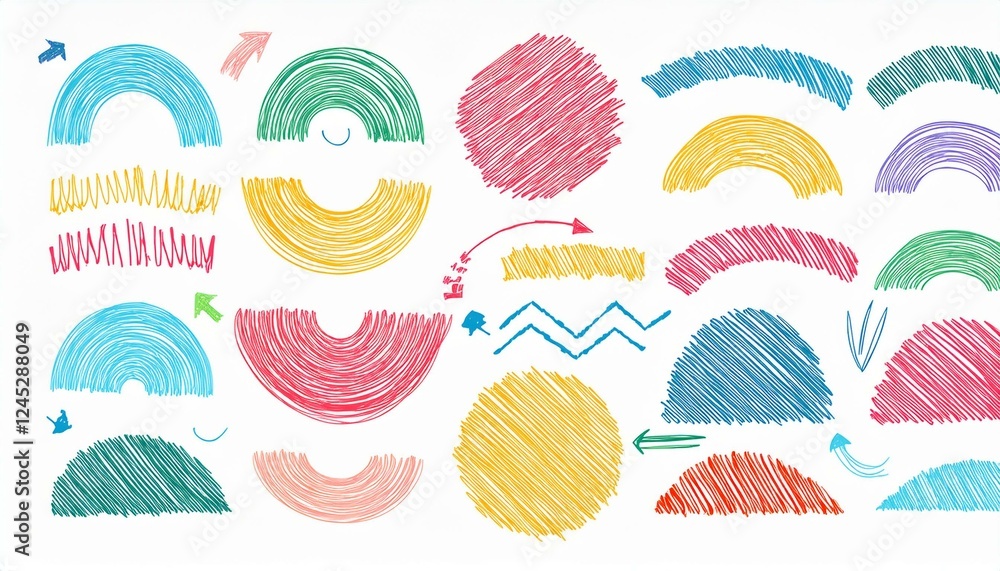Poster brush line shape background abstract texture doodle set. hand drawn sketch crayon scribble brush geo