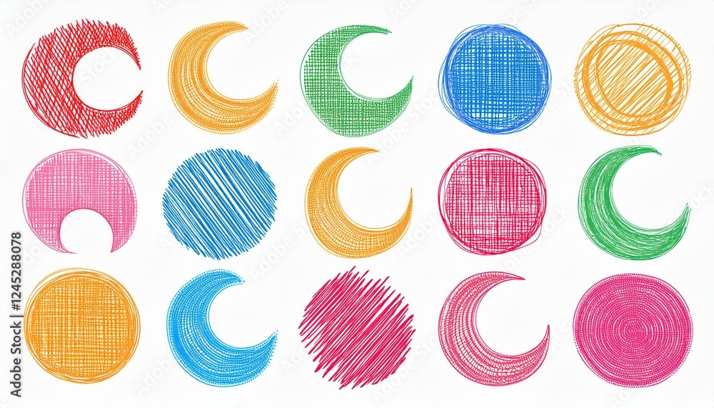 Poster brush line shape background abstract texture doodle set. hand drawn sketch crayon scribble brush geo