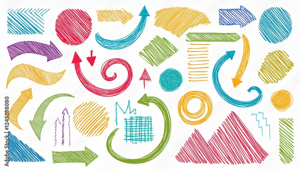 Poster brush line shape background abstract texture doodle set. hand drawn sketch crayon scribble brush geo