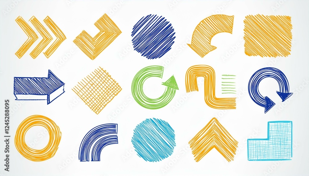 Poster brush line shape background abstract texture doodle set. hand drawn sketch crayon scribble brush geo