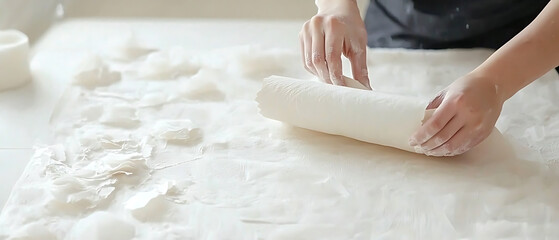 Handmade paper making process with rolled sheets and textured surface