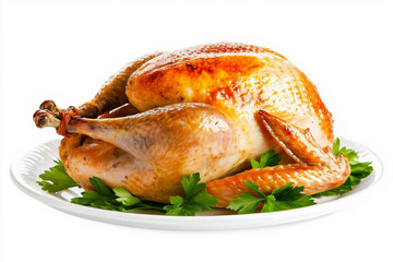 Golden Roasted Turkey Served on Plate with Fresh Parsley for a Festive Meal