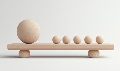The concept of harmony depicted through a wooden scale and contrasting balls.