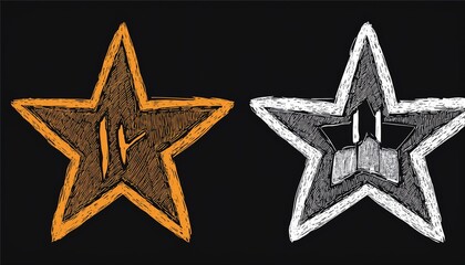 Obraz premium Hand drawn rock punk music star grunge tattoo doodle icon element set. Crayon brush stroke hand drawn sketch style doodle rock punk lightning tattoo. Crayon scribble music star vector illustration.