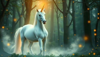 A Unicorn Standing in an Enchanted Forest