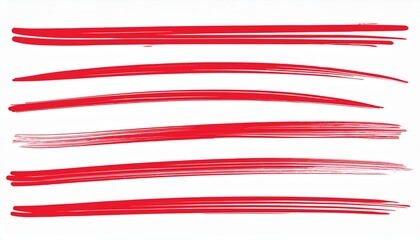 Obraz premium Red marker underline brush stroke set. Marker red pen highlights squiggle stroke. Vector swoosh brush handwritten underline set for accent, pencil emphasis element. Vector illustration