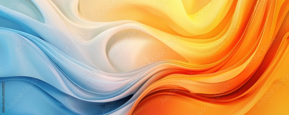 Poster a vibrant swirl of blue and orange colors, creating a dynamic and flowing abstract pattern.