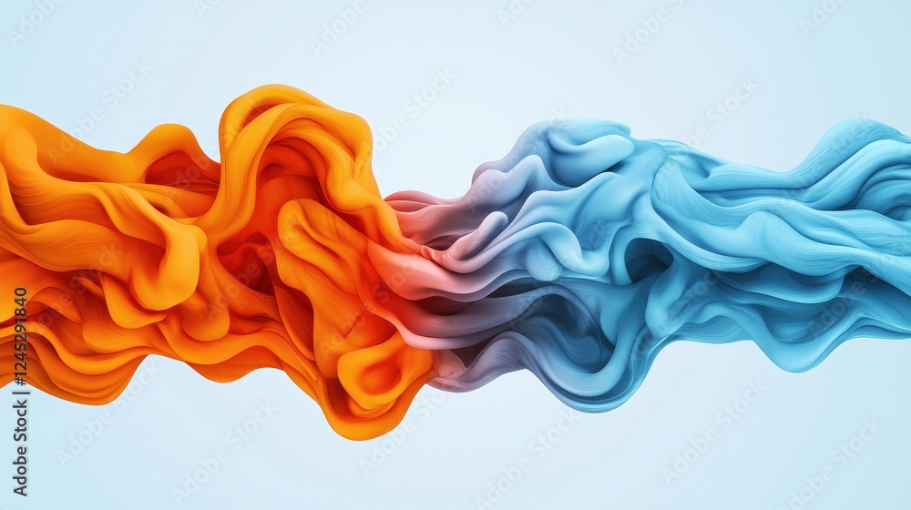 Poster a vibrant, flowing design features waves of orange and blue, creating a dynamic visual interplay aga