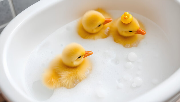 Baby Ducklings Taking a Bubble Bath - Powered by Adobe