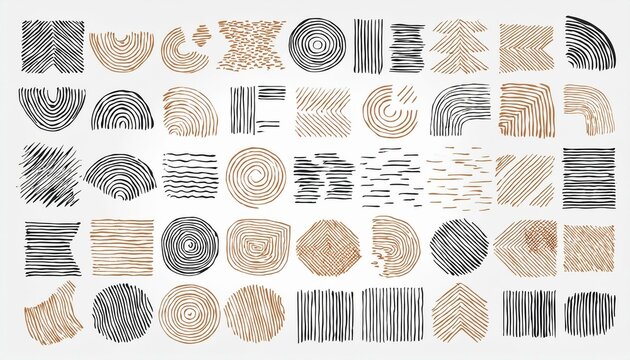 Brush line shape background abstract texture paint set. Hand drawn sketch doodle scribble brush geometric shape crayon effect background. Abstract arrow, circle, zigzag vector illustration.