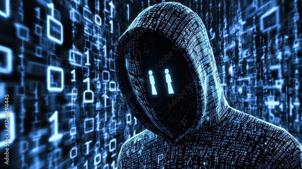 Poster cybersecurity: anonymous hacker in digital world