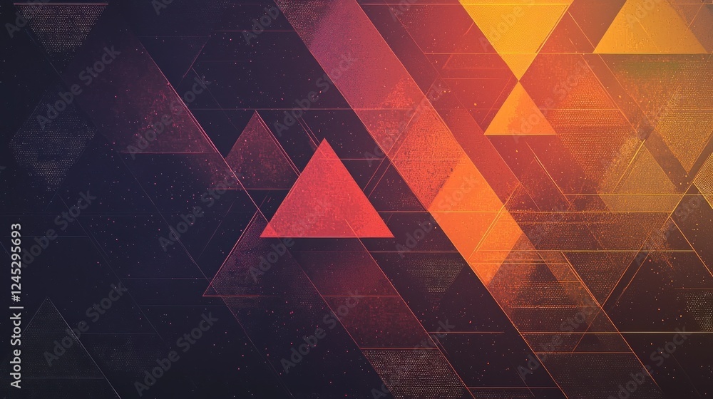 Poster abstract geometric pattern: warm hues and textured triangles