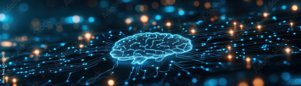 Poster a glowing digital brain surrounded by vibrant connections, representing artificial intelligence and 