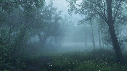 Obraz premium Enigmatic Foggy Forest Path