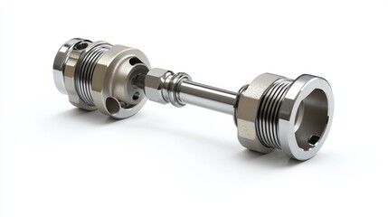 A metallic component featuring threaded ends, likely for mechanical or plumbing applications.