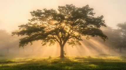 Majestic Sunrise: A Solitary Tree Bathed in Golden Light
