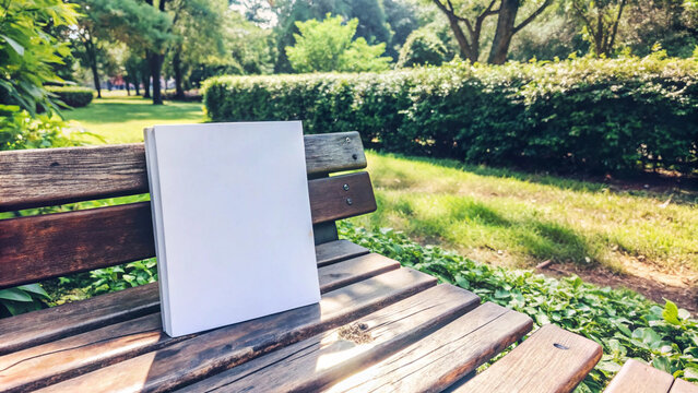 Blank Book Mockup on a Park Bench with Greenery