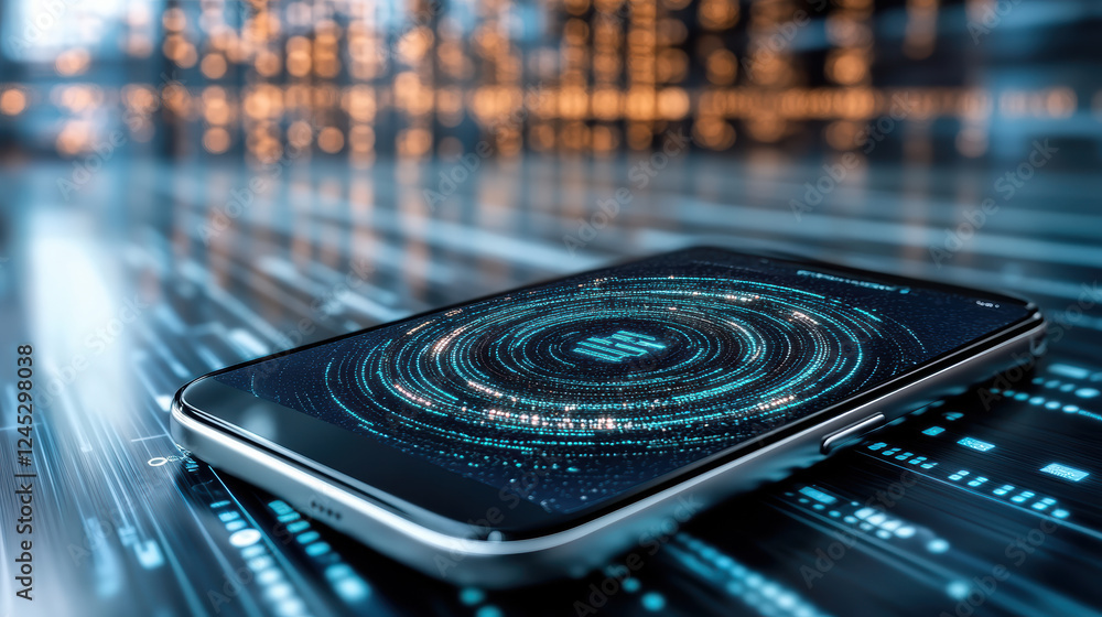 Poster close up of smartphone displaying digital network design, showcasing advanced technology
