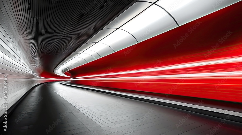 Poster red speed: abstract motion in urban architecture. a dynamic composition of lines, light, and movemen