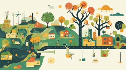 Naklejka premium Sustainable Cityscape: A Harmonious Blend of Nature and Urban Living