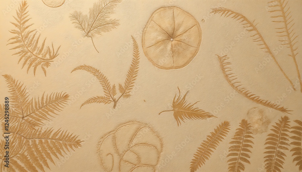 Poster elegant fossilized leaf background with delicate imprints of ancient ferns on soft beige sandstone