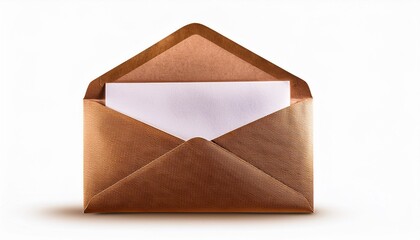 Envelope isolated on white background. Open brown envelope with an inserted letter visible, highlighting its use for correspondence 