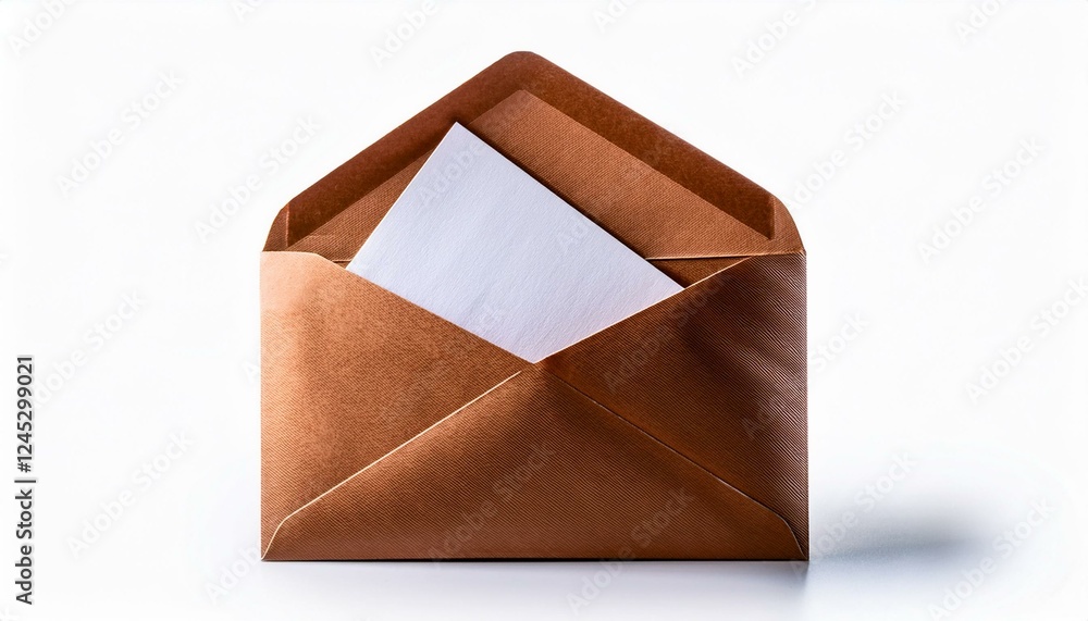 Poster envelope isolated on white background. open brown envelope with an inserted letter visible, highligh