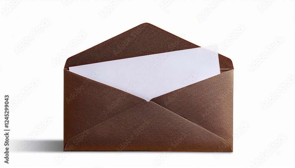 Poster envelope isolated on white background. open brown envelope with an inserted letter visible, highligh