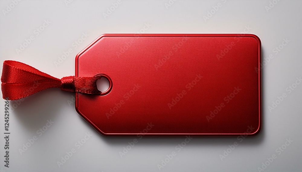 Poster red price tag. a vibrant red tag featuring a smooth surface and a secure tie, perfect for labeling i
