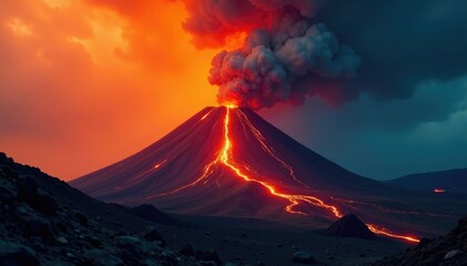 Fototapeta premium Volcanic emissions disperse into the atmosphere, ash, geology, earth
