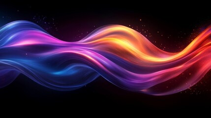 Neon-lit fluid waves with glowing cosmic elements and radiant energy. Generative AI