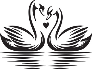 swan couple clip art silhouette design vector art illustration