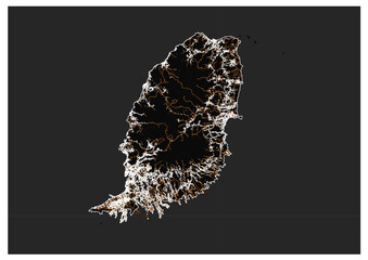 grenada country highway map with black white orange color theme